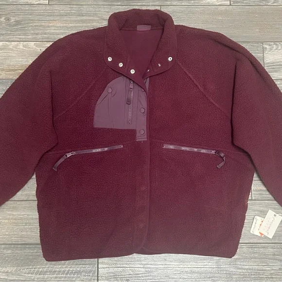 NWT Free People Movement x Hatch Hit The Slopes Fleece Jacket Medium Deep Maroon - Picture 7 of 15